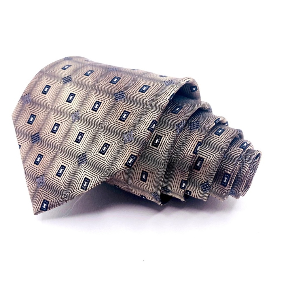 Campia Moda Tie Pewter Silk Geometric Pattern